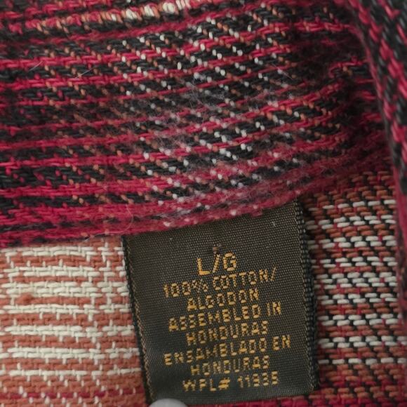 Vtg Men’s Cotton Ombre Plaid Flannel Shirt Red Fade L Cabincore Outdoor Workwear - Picture 7 of 9